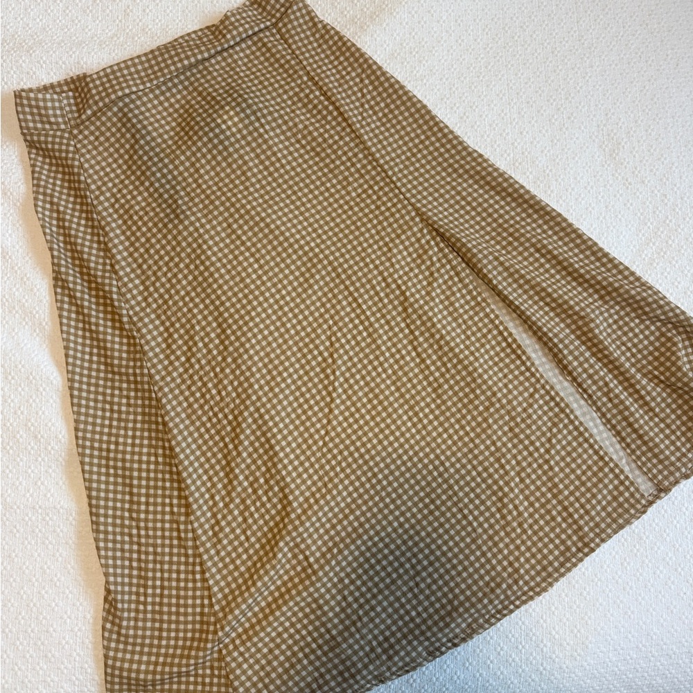 Golden Yellow Gingham Plaid Women's Midi Skirt